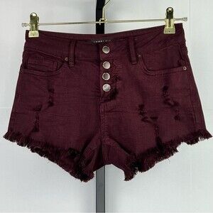 Angel Kiss Juniors Cut Off Shorts Size 1 Burgundy Distressed Edgy Y2K Mid Rise